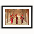 Colorful abstract art print of a Cambodian landscape on a large framed canvas, ideal for living room decor.