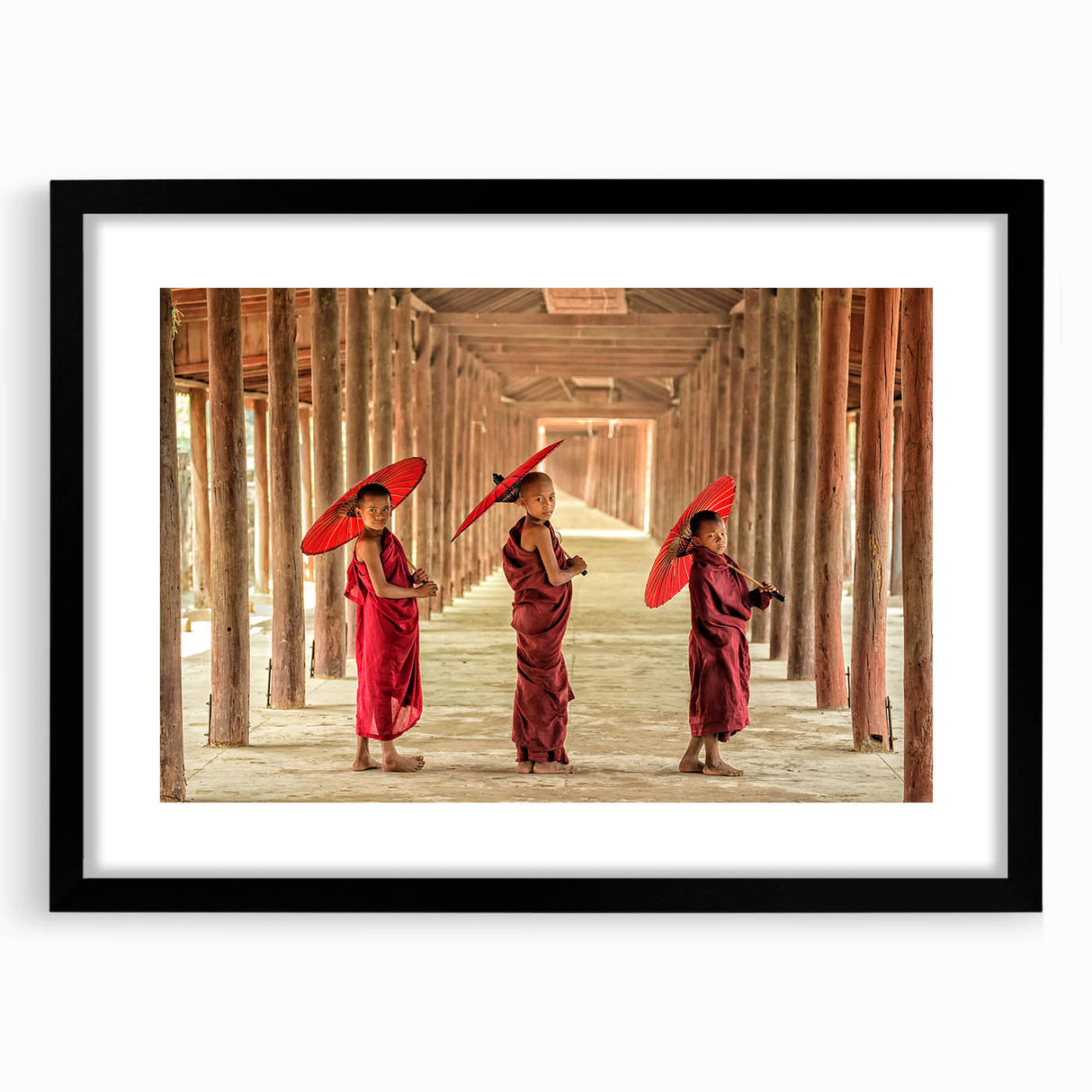Colorful abstract art print of a Cambodian landscape on a large framed canvas, ideal for living room decor.