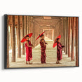 Black and white framed canvas of a Cambodian landscape, vintage poster style, ideal for bedroom decor.