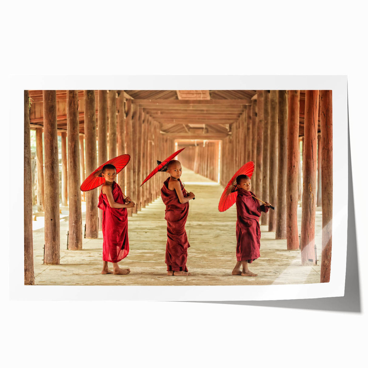 Extra large rolled print of a Cambodian scenery with vibrant green and earth tones, ideal for art wall dining room.