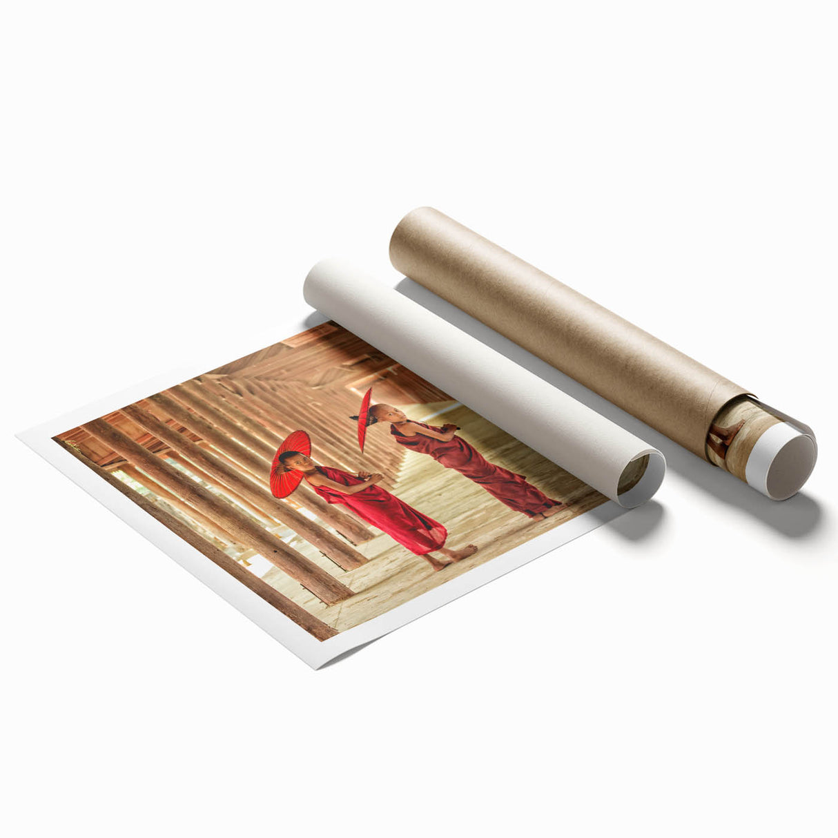Extra large rolled print of a Cambodian landscape with vibrant green and muted brown tones.
