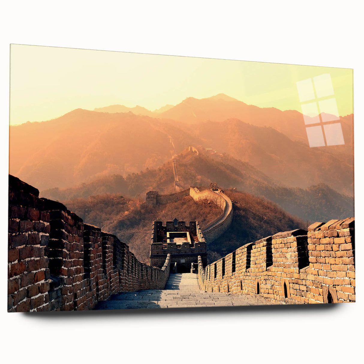 Large abstract wall art depicting Beijing skyline in muted gray tones on acrylic glass.