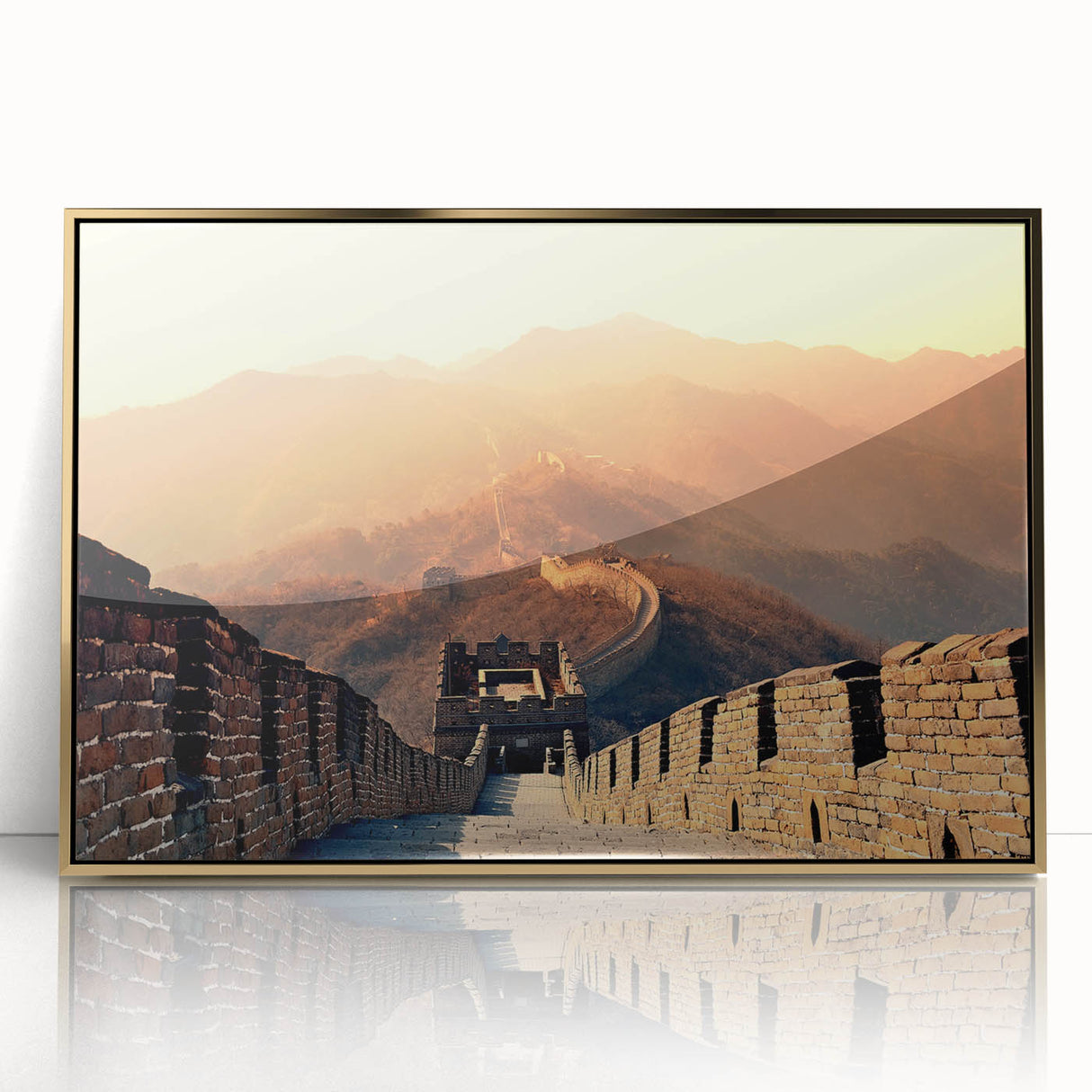 Acrylic print of Beijing scenery in mid-century modernist style with gold frame, ideal for modern art wall decor.