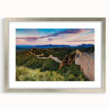 Textured art print of the Great Wall of China in muted earth tones on a framed canvas, suitable for bedroom decor.