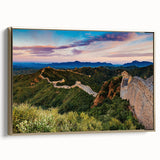 Framed canvas depicting the Great Wall of China in black and gold tones, suitable for bedroom wall art.