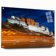 Large abstract wall art depicting a Tibetan landscape in muted earth tones on acrylic glass, suitable for dining room decor.