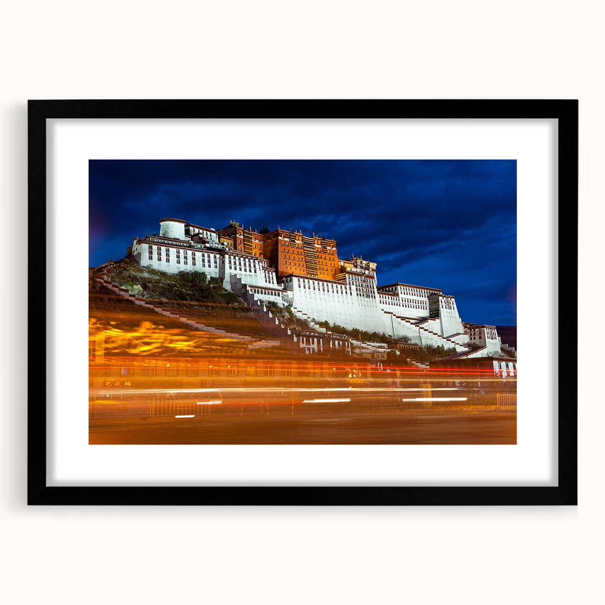 Extra large framed abstract art print depicting colorful, textured scenery of Tibet, ideal for living room decor.