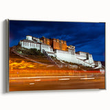 Framed canvas of a Tibetan landscape painting in colorful art style, ideal for adding a vintage touch to any room.
