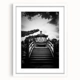 Abstract art print of Hong Kong skyline in muted gray and blue tones, framed with a white mat, ideal for dining room decor.