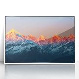 Framed acrylic print of a stylized Indian landscape in art deco style, using muted earth tones.