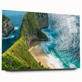 Large abstract wall art of a serene Indonesian landscape in muted earth tones on acrylic glass.