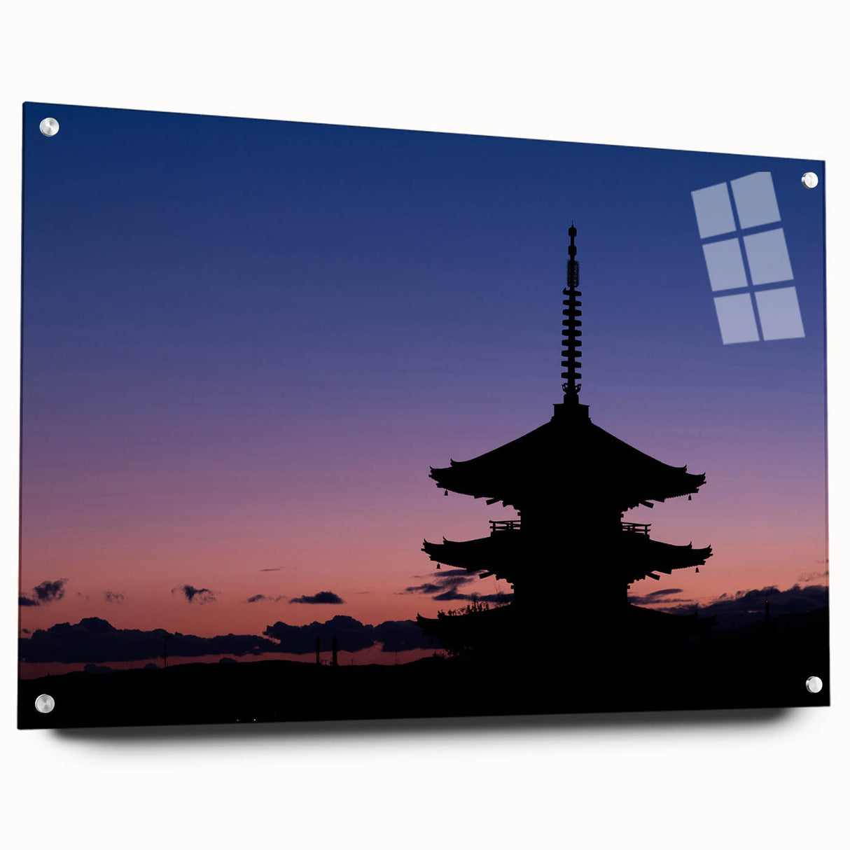 Acrylic print of a Japanese Kyoto scenery in muted earth tones, ideal for dining room decor.