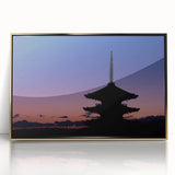 Acrylic print of a serene Kyoto scenery in soft pastel shades, framed in gold, suitable for modern nursery decor.
