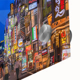 Large abstract depiction of Tokyo skyline in muted gray and blue on acrylic glass, suitable for dining room art.