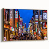 Framed canvas featuring a vintage-style Tokyo landscape in black and gold tones, ideal for bedroom wall art.