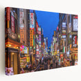 Tokyo cityscape on large stretched canvas with vivid blue and gray tones, suitable for kitchen wall art.