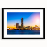 Abstract art print of Seoul skyline in vibrant, colorful hues on a large, framed canvas, ideal for living room decor.