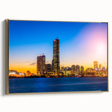 Framed canvas of a vintage-style Seoul landscape in black and gold tones, ideal for bedroom wall art.