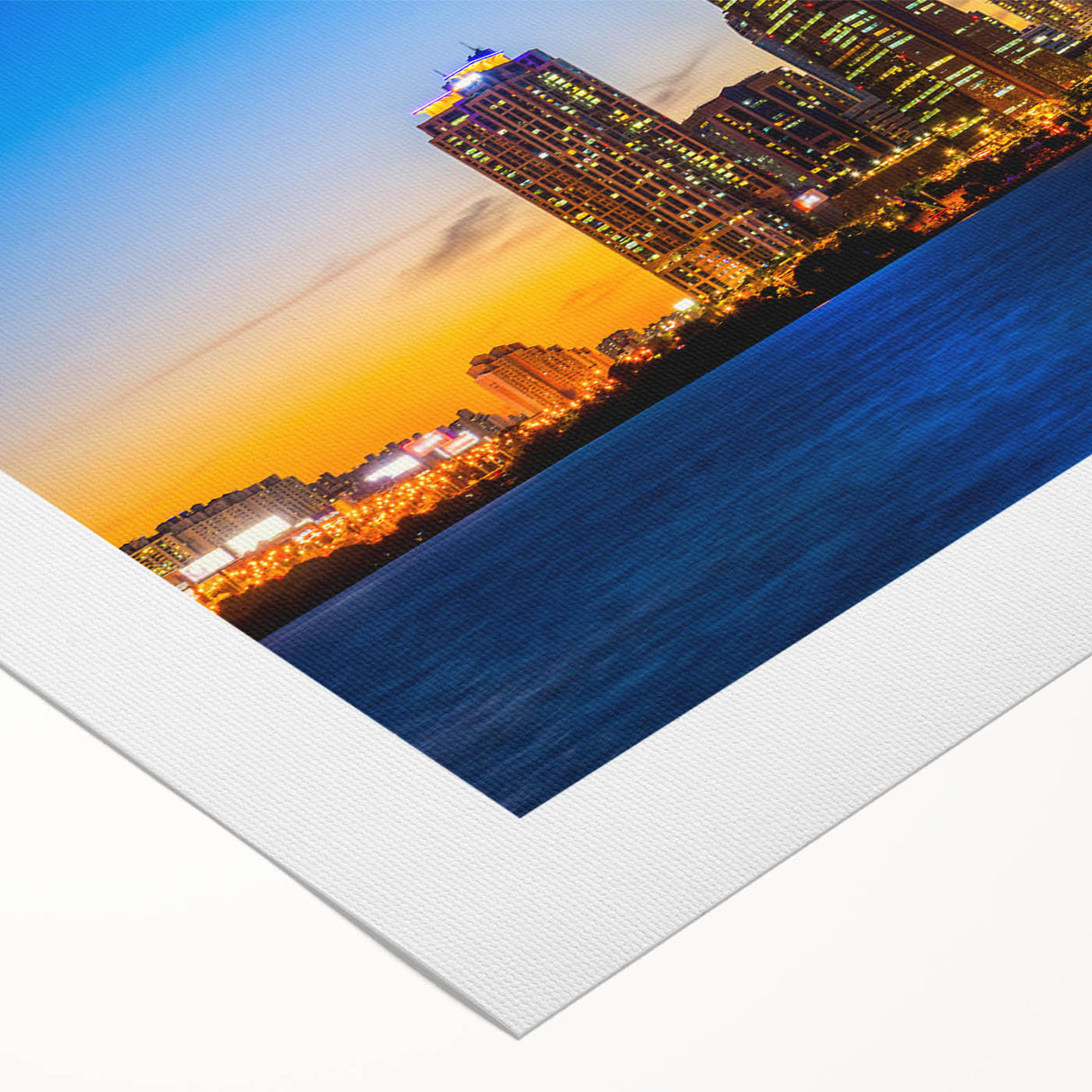 Art deco poster of Seoul skyline in muted monochrome shades, printed on rolled canvas, suitable for dining room wall art.