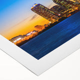 Art deco poster of Seoul skyline in muted monochrome shades, printed on rolled canvas, suitable for dining room wall art.
