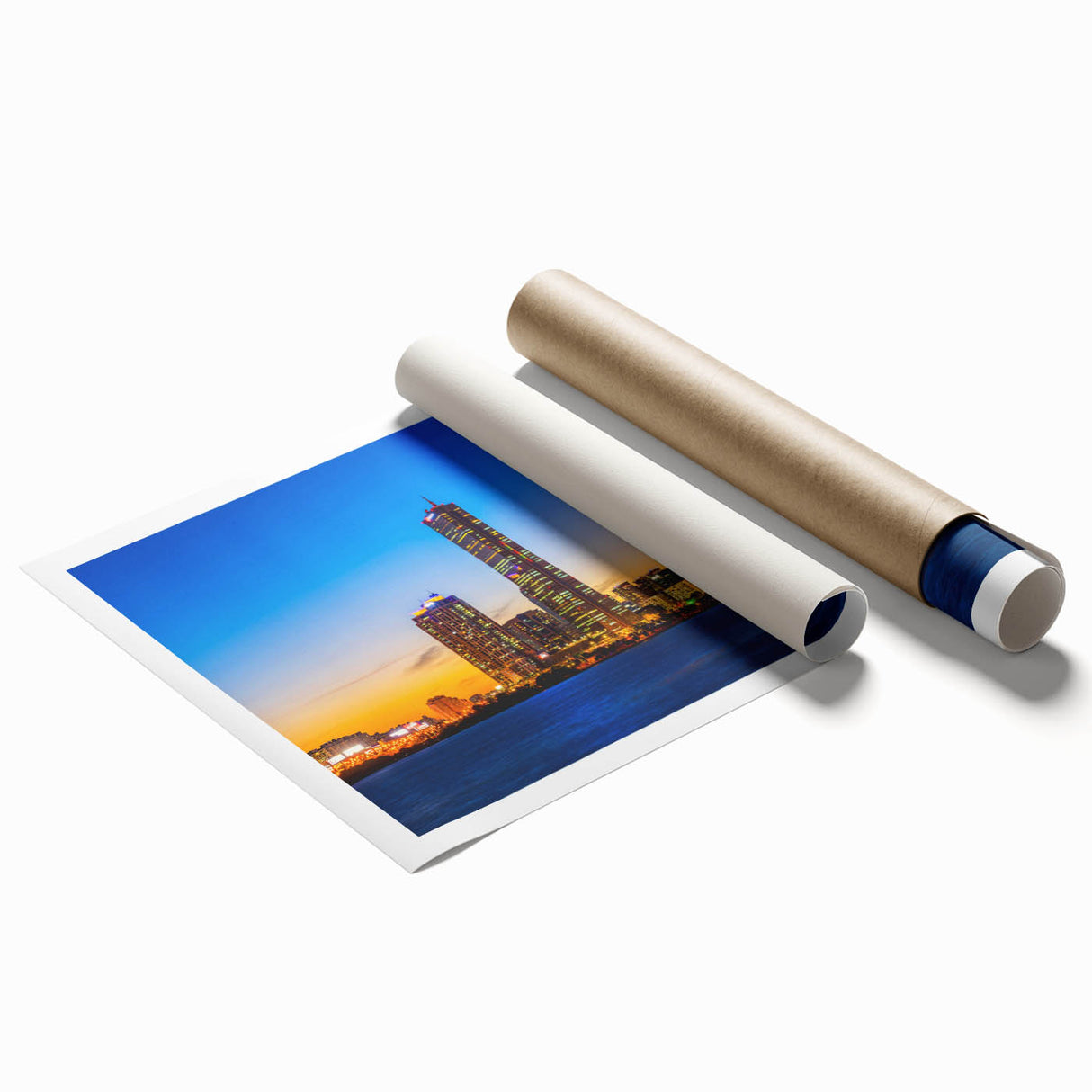 Extra large rolled print depicting Seoul scenery with vibrant floral elements.