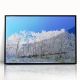 Large abstract wall art depicting a serene Korean landscape in muted earth tones, framed in black acrylic.