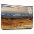 Large abstract wall art depicting a Mongolian landscape in muted earth tones on acrylic glass.