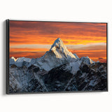 Framed canvas featuring a black and white vintage poster of Mount Everest, ideal for bedroom wall decor.