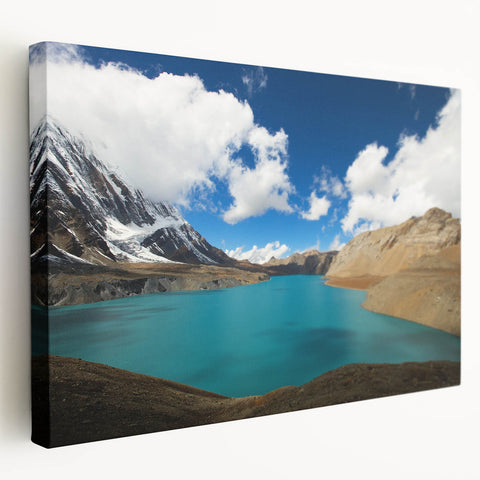 Large canvas print depicting a serene Nepalese landscape in muted earth tones, ideal for kitchen wall art.