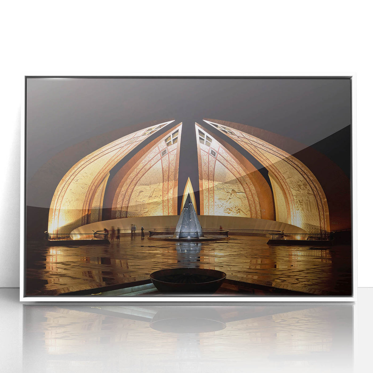 Art deco poster featuring a serene Pakistani landscape in muted green and white tones, acrylic framed.