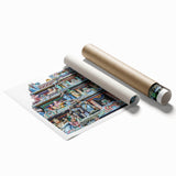 Extra large rolled print of a Singapore skyline with floral accents in pastel shades, ideal for classy bathroom wall art.