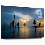 Large abstract wall art of a serene Sri Lankan landscape in soft green and blue tones on acrylic glass.