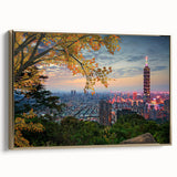 Framed canvas depicting a vintage-style Taiwanese landscape in muted gold and black tones, ideal for bedroom wall art.