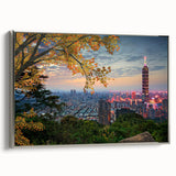 Landscape art painting of a Taiwanese scenery on a framed canvas, featuring colorful art with predominant black tones.