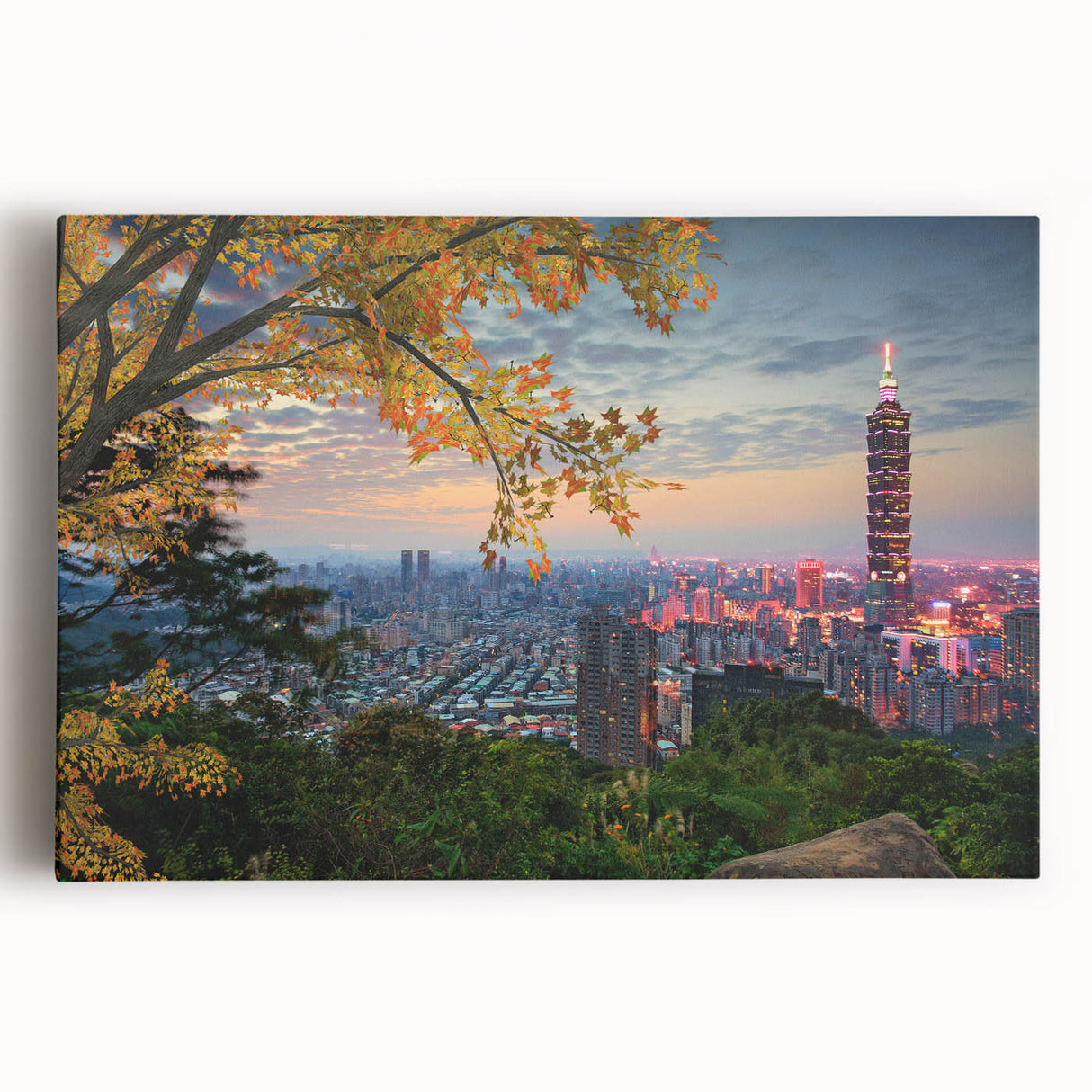 Black and white large art print of Taiwan scenery on stretched canvas, suitable for kitchen wall art.