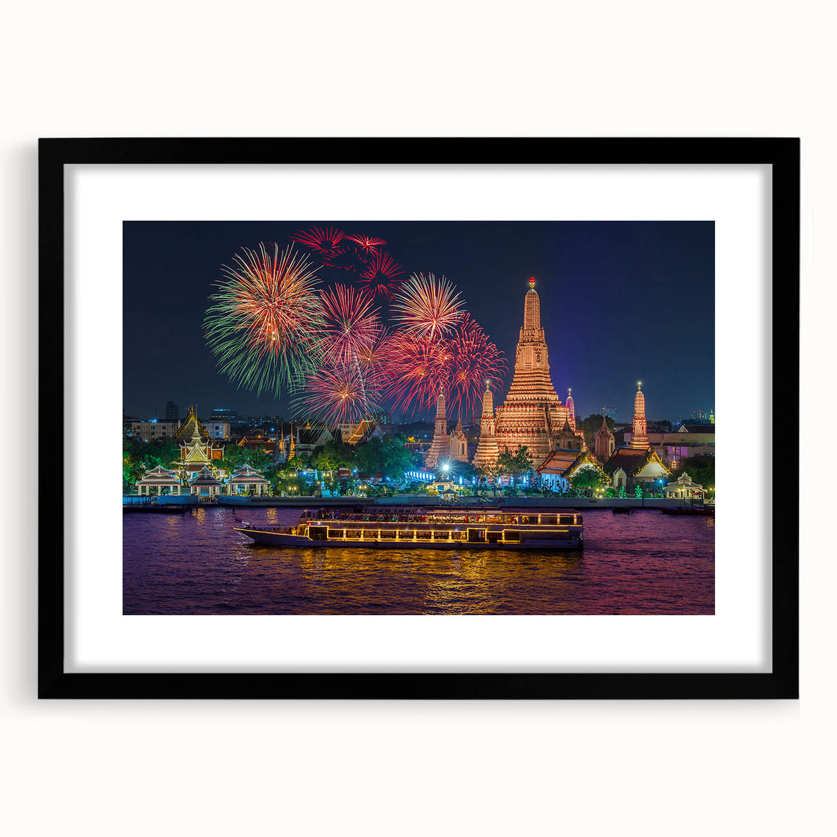 Extra large, textured abstract art print of Bangkok scenery in vibrant colors on a framed canvas.