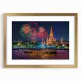 Extra large abstract art print of Bangkok skyline in textured gold frame, ideal for living room decor.