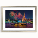 Textured art print of Bangkok skyline in muted gray and silver, framed with a mat, ideal for bedroom decor.