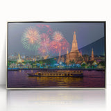 Mid-century modernist art of Bangkok skyline in pastel shades on a framed acrylic, ideal for modern art wall decor.