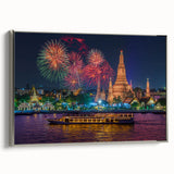 Landscape art painting of Bangkok featuring colorful art on black framed canvas, ideal for modern living room decor.