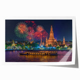 Rolled print of Bangkok scenery with lush floral elements in vibrant greens and blues, ideal for art wall dining room.