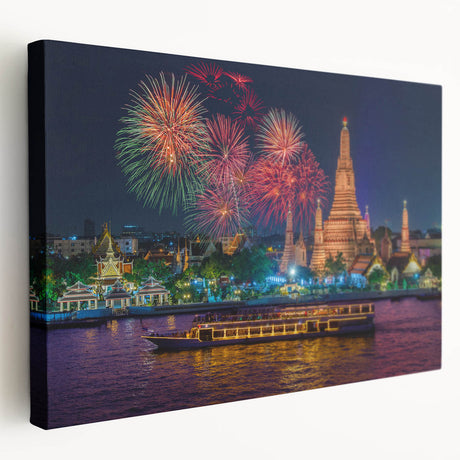 Large stretched canvas depicting a vibrant Bangkok cityscape, ideal for kitchen wall art.