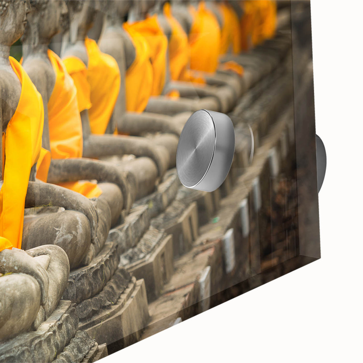 Large abstract depiction of a Thai scenery on acrylic glass, featuring mid-century modernist style with vibrant colors.