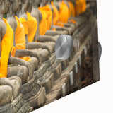 Large abstract depiction of a Thai scenery on acrylic glass, featuring mid-century modernist style with vibrant colors.
