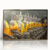 Large art print of a serene Thai landscape in muted gold and green tones, framed acrylic, ideal for modern art wall decor.