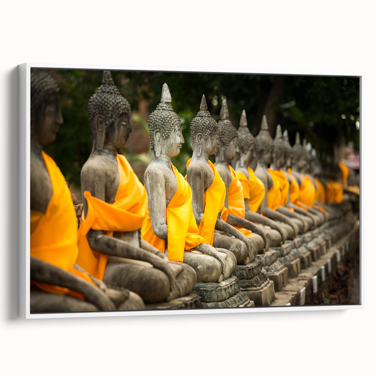 Framed canvas featuring vintage poster art of a colorful Thai scenery, ideal for living room decor.