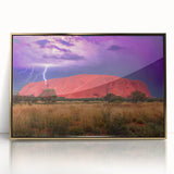 Mid-century modernist art of Ayers Rock in muted earth tones on a framed acrylic print, suitable for nursery wall art.