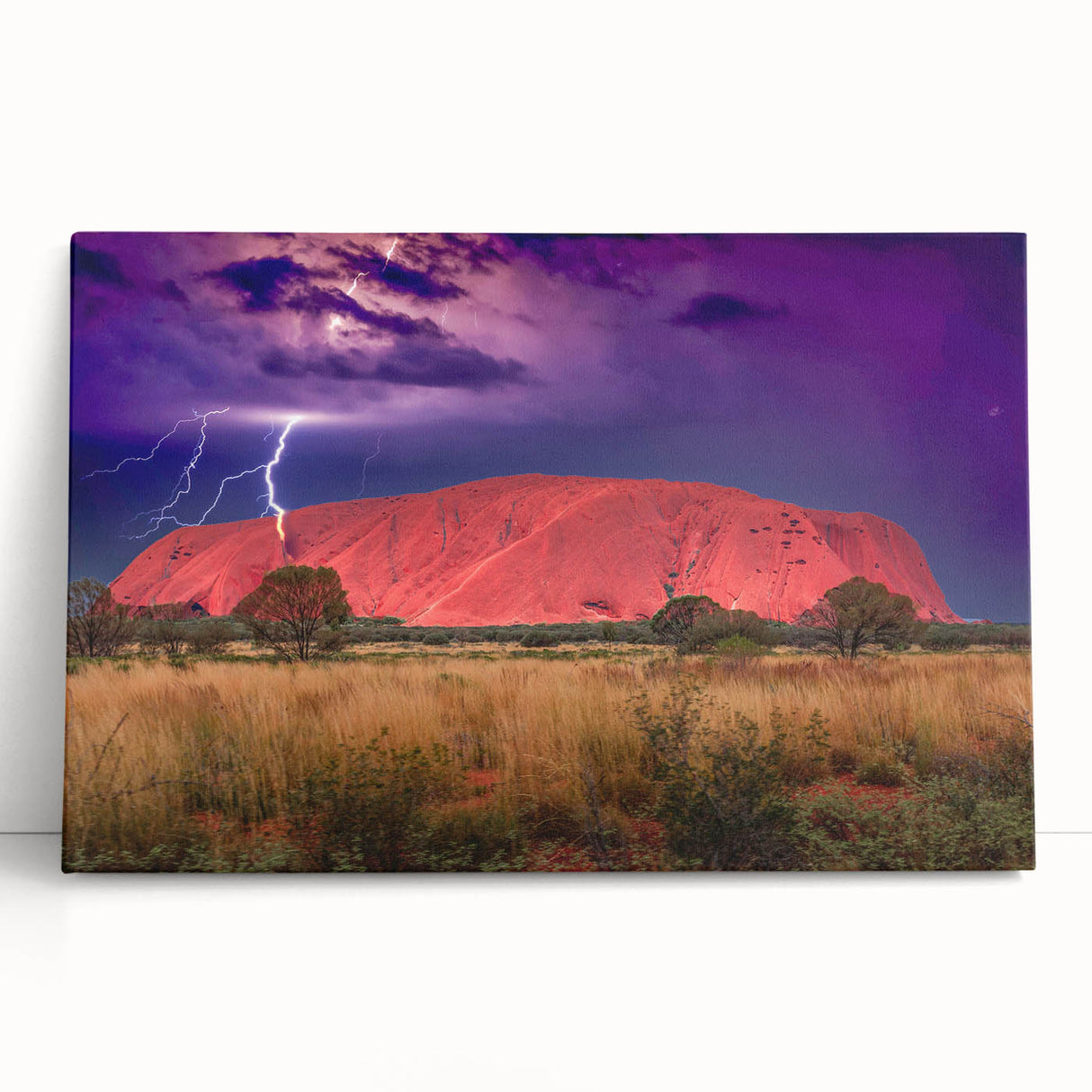 Black and white photograph of Ayers Rock on stretched canvas, suitable as large kitchen or bedroom wall art.