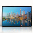 Large abstract wall art depicting the Brisbane skyline in muted gray tones on a framed acrylic.