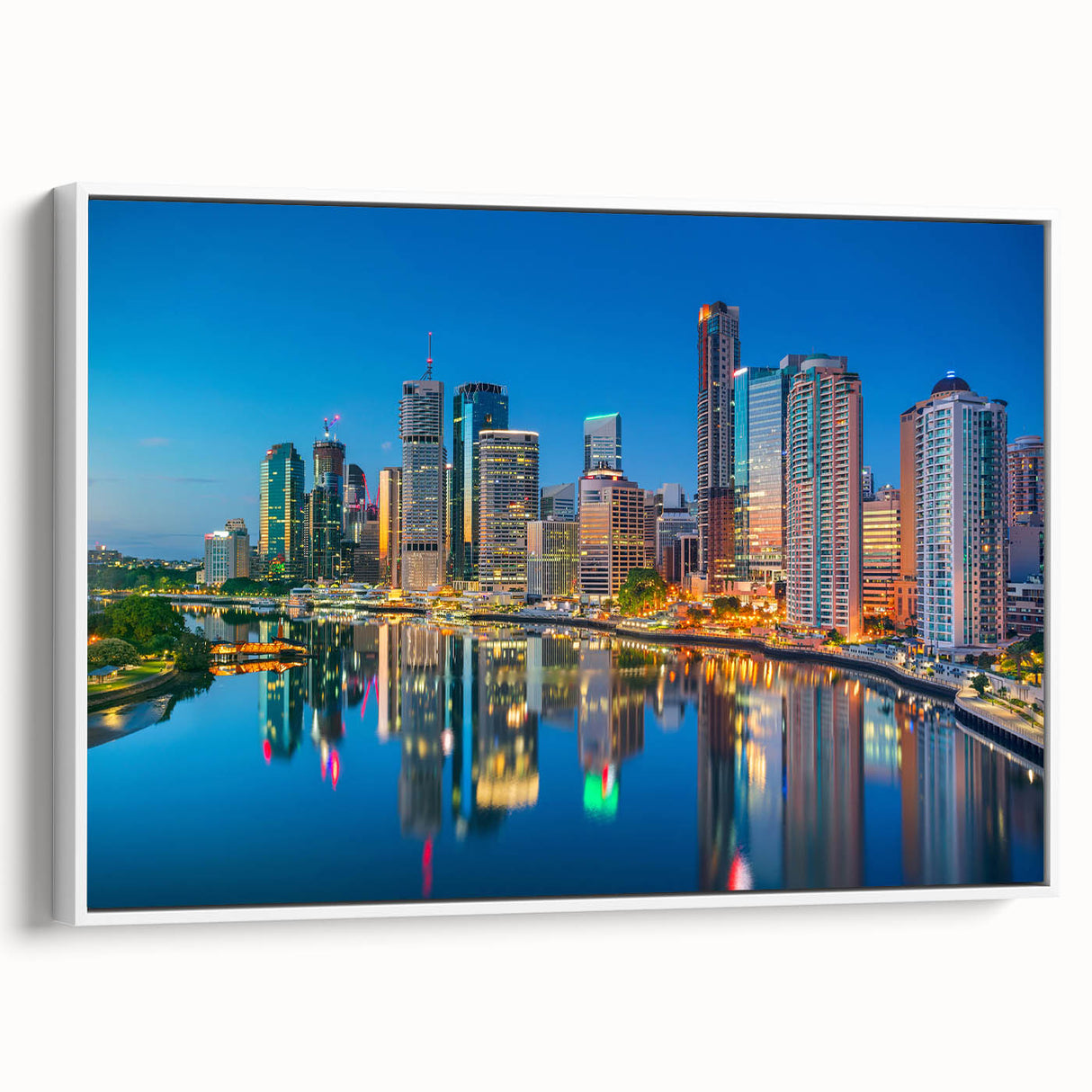 Framed canvas of a vintage Brisbane landscape in black and white tones, ideal for bedroom wall art.